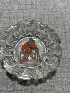 Georgia Bulldogs Glass Ashtray Clear Round NCAA Go Dawgs UGA Vintage - Picture 1 of 6