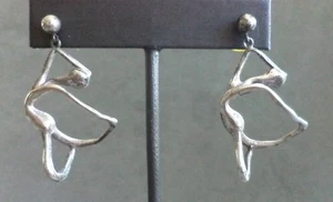 Vintage Modern DANCE Dancer STERLING Silver DANGLE EARRINGS 1.5" Ballet Abstract - Picture 1 of 8