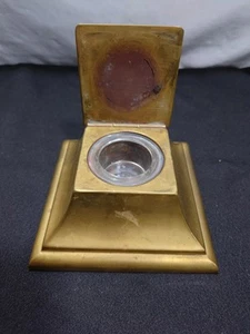 Vintage Messing Pyramide Tintenfass mit Glaseinsatz - Bild 1 von 16