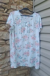 Sunday Brunch Karen Neuburger Nightgown 2X Plus Aqua Blue Green Floral Cottage - Picture 1 of 7