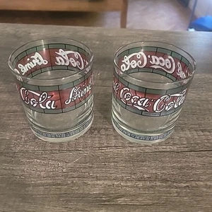 Vintage 2 Coca Cola Stained Glasses. 12oz. Drinking Glass Tumbler. Retro! - Picture 1 of 4