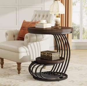 19.7" 2-Tier Round End Table for Living Room,  Sofa Side Table w/ Storage Shelf - Picture 1 of 5