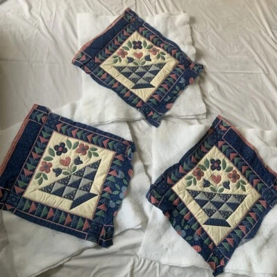 3 Quilt Top Pillow Panels Quilt Square Basket Cotton Blend Quilted - Image 1 of 4