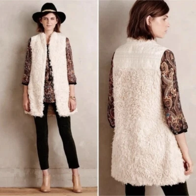 Chaleco Anthropologie Hei Hei Off White Bordado Peludo Sherpa Imitación Piel XS NUEVO Foto 1 de 4
