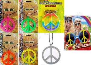 NEW HIPPIE NECKLACE PEACE SIGN 60s 70s FANCY DRESS ACCESSORIES - Picture 1 of 8