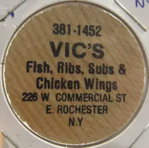 Vintage Vic's Restaurant East Rochester, NY Wooden Nickel - Token New York #1 - Picture 1 of 2
