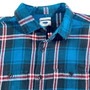 Old Navy Mens Blue Plaid Flannel Cotton Long Sleeve Button-Up Shirt Size Medium - Picture 1 of 7