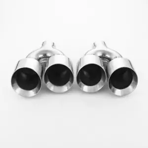 Pair Quad 4" Outlet 2.25" Inlet Staggered Angle Cut Double Wall Exhaust Tips - Foto 1 di 8