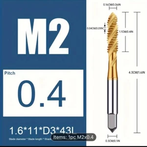 Flauto a spirale M2mmx0,4mm COBALTO HSS + punta HSS CO5 rubinetti macchina - rivestiti in TiN - - Foto 1 di 6