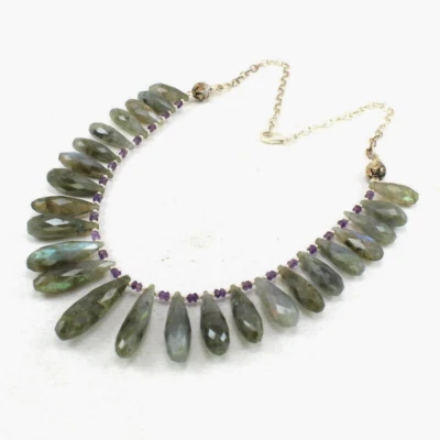 Collana Pietra Preziosa Labradorite Sfaccettata Naturale Argento Sterling 925... - Immagine 1 di 3