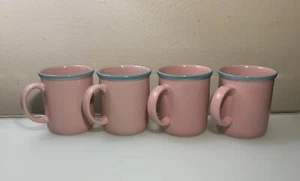 Rio Stoneware coffee cups in pink with aqua rim, made in Japan x 4, perfect cond - Picture 1 of 11