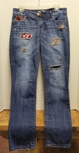 Pantalones de mezclilla ajustados reciclados MUJER 7/8 VA Tech HOKIES College Visible Reparación - Imagen 1 de 12