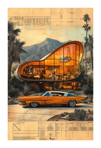 Stampa artistica concept futuro moderno metà secolo anni 60 BPV4 - Foto 1 di 2