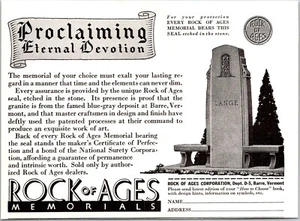 PRINT AD 1937 Rock of Ages Memorials Proclaiming Eternal Devotion 4 x 6 - Picture 1 of 3