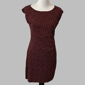Loft Dress Size Medium Sleeveless Floral Burgundy Ruched Side Sheath Knee Length - Picture 1 of 8