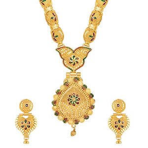 Indian Traditional Long Design One Gram Gold Plated Jewellery Set For Women