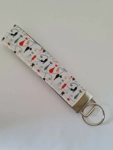 Orange black and grey cat print key fob wristlet / bag accessory - Picture 1 of 1