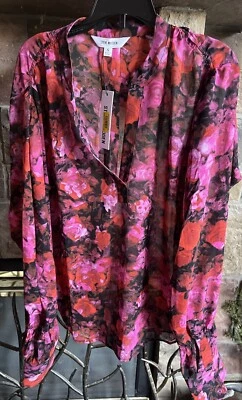 Nuevo Top STEVE MADDEN Mujer Rosa Negro Rojo Mangas Semi Transparentes Floral Talla Pequeña Foto 1 de 3