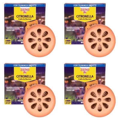 4x Zero In Citronella Terracotta Outdoor Garden BBQ Patio Burner and 6 Coil Pack - Image 1 of 2