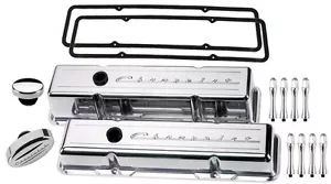 BILLET SPECIALTIES POLISHED TALL VALVE COVERS,CHEVROLET SCRIPT,BREATHER,ACN,SBC - Picture 1 of 1