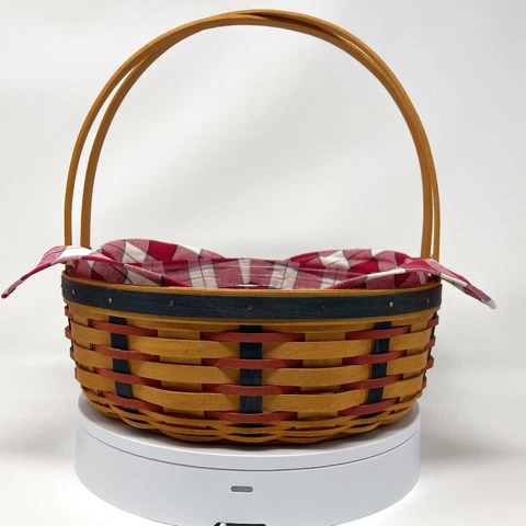Longaberger Circular Basket with Clothe Liner and Plastic Liner Vintage 2001 Cover
