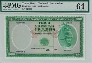 1968  Timor, Ultramarino SN# 019062  Pick# 30a  1000 Escudos *PMG CH UNC 64 - Bild 1 von 2
