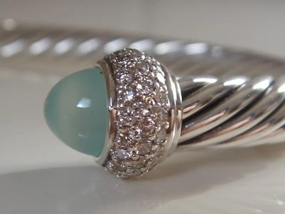 MSRP $3450 DAVID YURMAN CANDY SS PULSEIRA DE DIAMANTE AQUA CALCEDÔNIA 7mm - Imagem 1 de 4