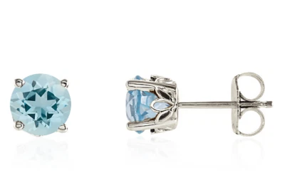Aquamarine Earrings 14K White Gold, Yellow gold or Rose gold Round 6mm Studs - Image 1 of 4