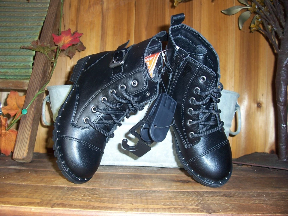 BOTINES WONDER NATION NIÑAS NIÑOS PEQUEÑOS ZAPATOS TALLA 10 NEGROS CON CORDONES Y CREMALLERA Foto 1 de 1