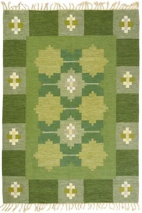 Wool Cotton Green Swedish Marianne Richter Inspired Rug for Living Room 8x10 Rug - Picture 1 of 3