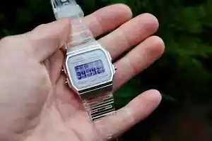 Casio F-91W Gridlines Clear- Modified White Casio F91W Grid Violet Screen Mod - - Picture 1 of 6