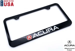 Black Plastic License Plate Frame w/ Red Acura Logo & White Script Emblem - Picture 1 of 5