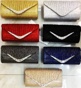 Ladies Designer Clutch Glittery Border Prom handbag Wedding Party Clearance Sale - Picture 1 of 14