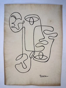 Pablo Picasso + COA Original Drawing Vintage Art Painting on Paper Signed - Picture 1 of 3