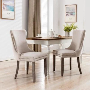 High Quality Set of 2 Upholstered Wing-Back Dining Chair with Nailhead New Style - Picture 1 of 12