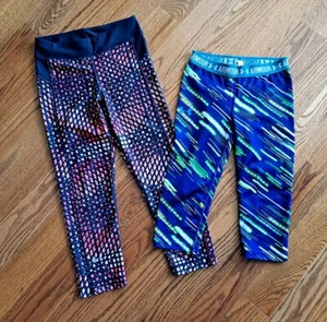 Under Armour Running Athletic Leggings Cropped Pants Girl's Size M (Lot of 2) - Picture 1 of 7