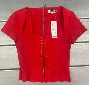 I.AM.GIA Korsett Top Damen klein rot Kurzarm Schnürung vorne kokett neu mit Etikett - Bild 1 von 8