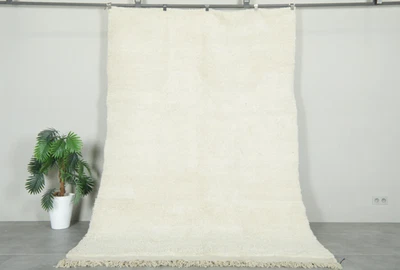 Alfombra minimalista blanca de lana marroquí para salón, dormitorio, Foto 1 de 4