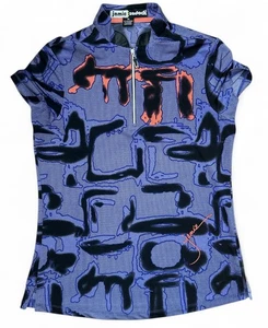 Jamie Sadock Damen XS Kurzarm Shirt Lila Abstrakt Signiert 1/4 Zip Golf - Bild 1 von 5