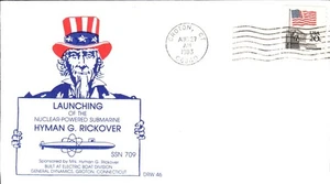 USS HYMAN G RICKOVER SSN-709 LANZAMIENTO 27 DE AGOSTO 1983 GROTON CT CACHÉT - Imagen 1 de 1