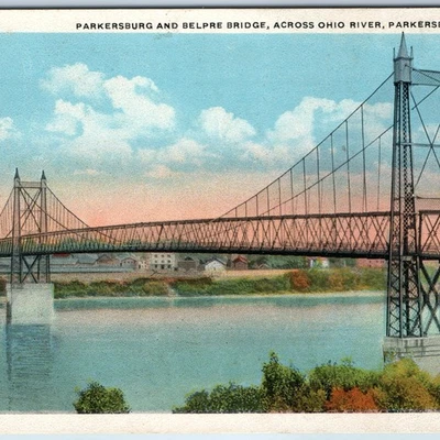 c1920s Parkersburg, WV Belpre Bridge Ohio River Suspension Litho PC Robbins A216 - Image 1 of 3