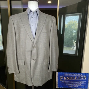 Pendleton Blazer Jacket Mens 48R Gray Beige Windowpane SV Wool - Picture 1 of 10