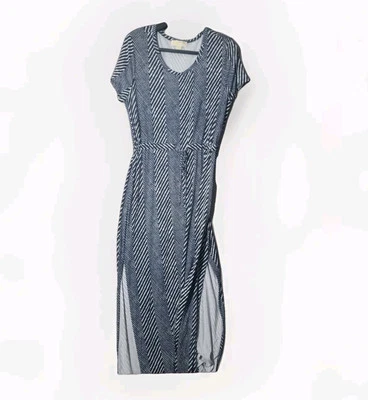 Michael Kors Double Slit Maxi Dress Size XL Blue/White Geometric Casual Elegance - Image 1 of 4