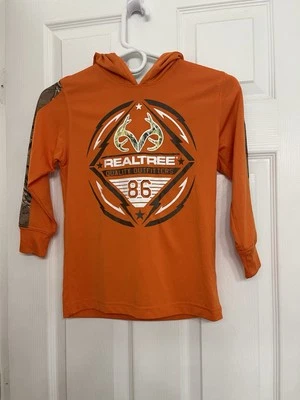 REALTREE Blaze Orange Camo Antler Logo Hoodie Shirt Size Youth Small - Image 1 of 4