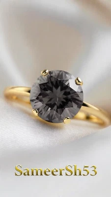 Anillo de diamantes grises cultivados en laboratorio de 1 quilate corte redondo oro amarillo de 14 quilates por diseño Sameersh53 Foto 1 de 4