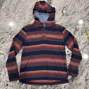 American Eagle Shirt Men's Small Long Sleeve Hoodie Shirt Striped Blue/Red/Brown - Picture 1 of 11