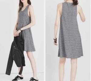 Madewell Sleeveless Tank Dress Gray Black Stripe Beach Coastal Casual XS - Picture 1 of 9