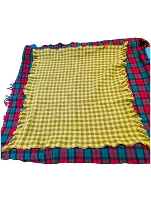 Vtg Pendleton Stadium Throw Blankets (2)Fringed Plaid Wool (1) 40”x40”(1) 48x54” - Image 1 of 4