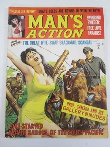 Man's Action Magazine Feb. 1970 FN Classic Baboon GGA Attack Cover! - Picture 1 of 7