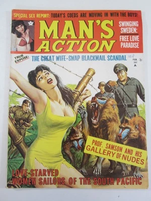 Man's Action Magazine Feb. 1970  FN  Classic Baboon GGA Attack Cover! - Image 1 of 4